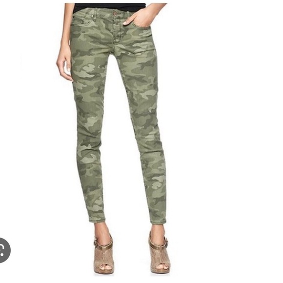 NEW GAP Jeans High Rise True Skinny Ankle Camo Stretch Raw Hem Size 16/33 - Picture 1 of 11